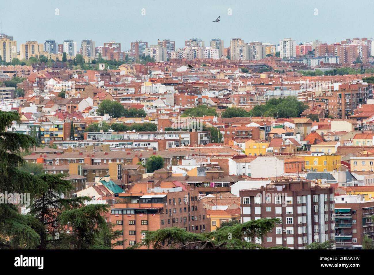 Cityscape of Madrid viewed from the Royal Palace, Spain Stock Photo