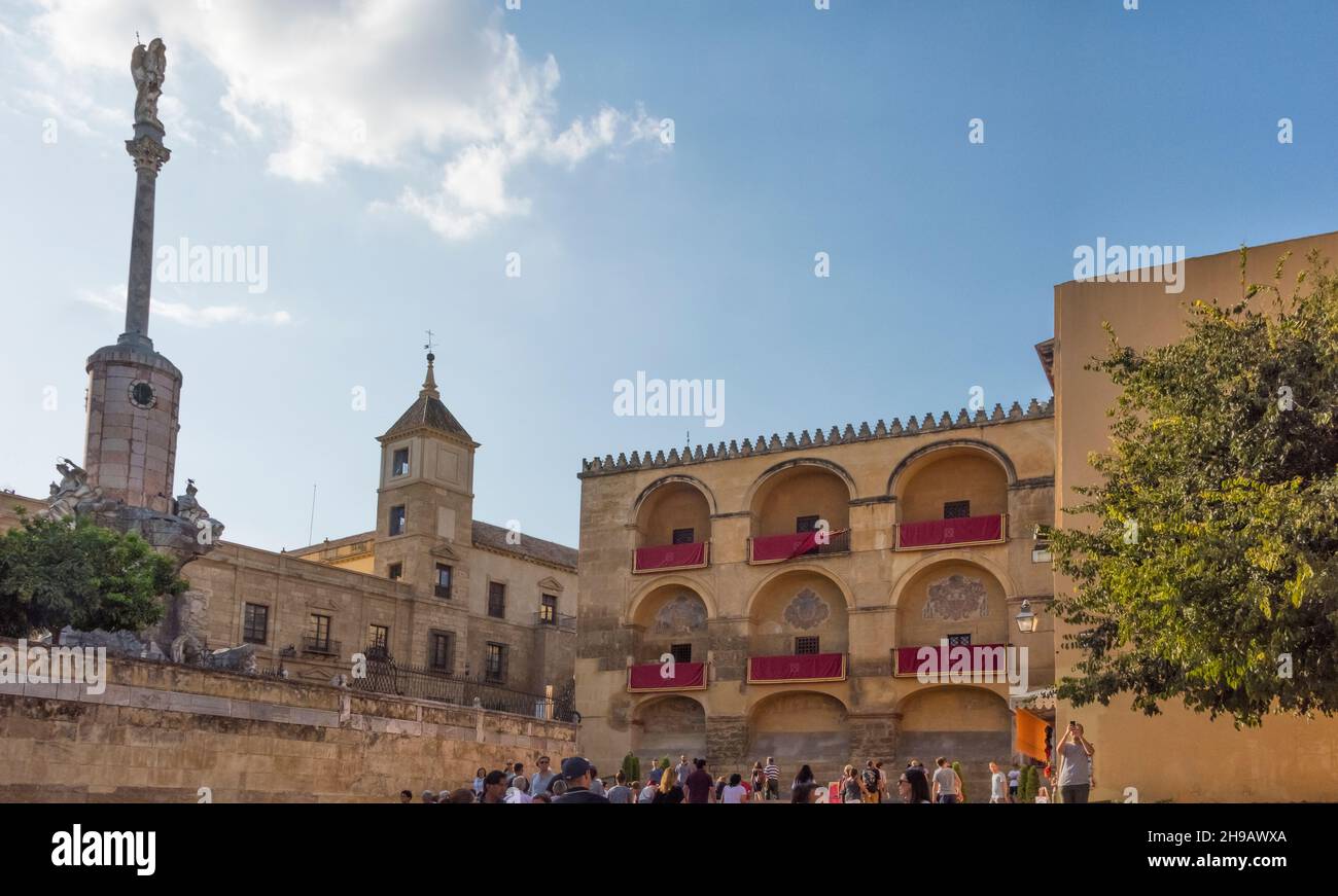 The Triumph of San Rafael de la Puerta del Puente and city wall, Cordoba, Cordoba Province, Andalusia Autonomous Community, Spain Stock Photo