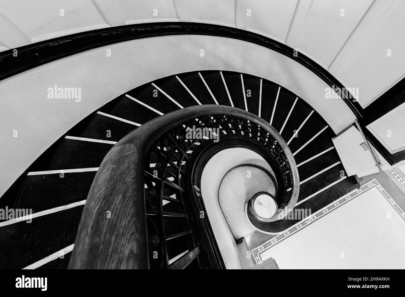 Grand spiral staircase in the Pacific County Courthouse, South Bend, Washington State, USA Stock Photo