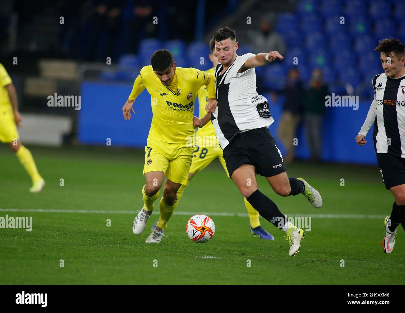 A Coruna-Spain.Gerard Moreno(forward) in action during the football match of Spanish King's Cup between Victoria CF and Villarreal in Riazor Stadium o Stock Photo