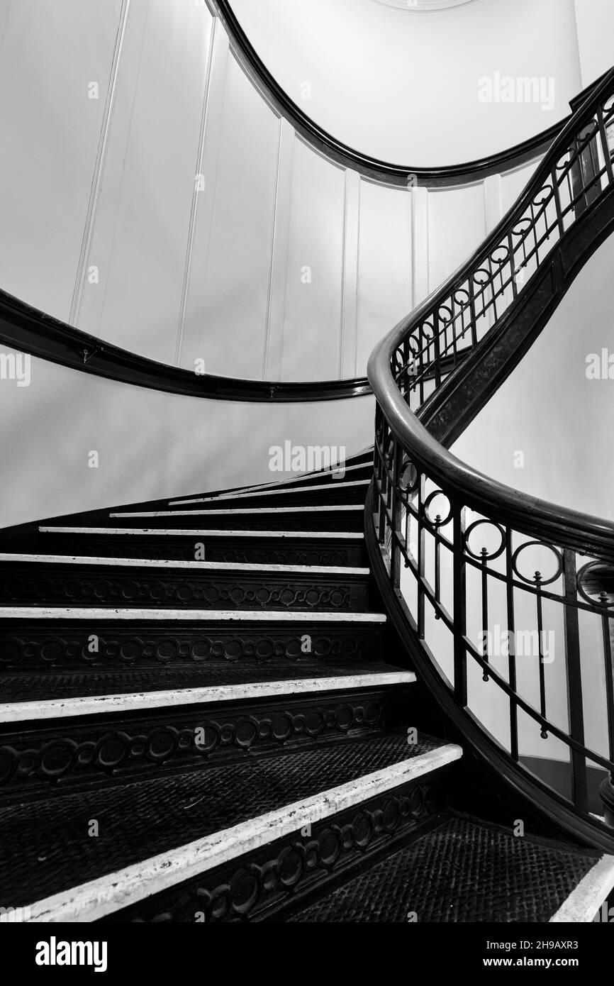 Grand spiral staircase in the Pacific County Courthouse, South Bend, Washington State, USA Stock Photo