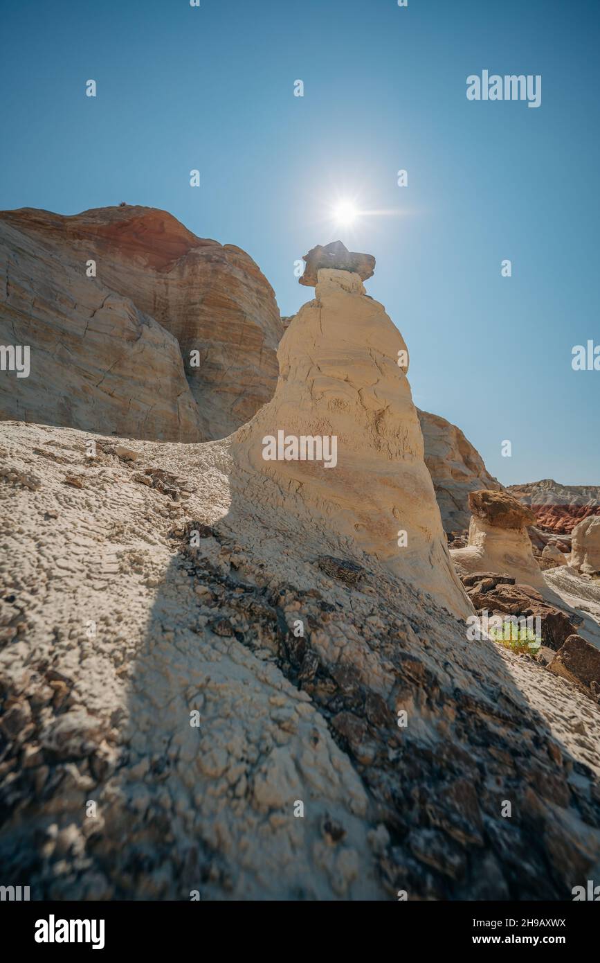 Grand Staircase-Escalante national monumen, Utah. Toadstools, an amazing balanced rock formations which look like mushrooms. Hiking in desert, enchant Stock Photo