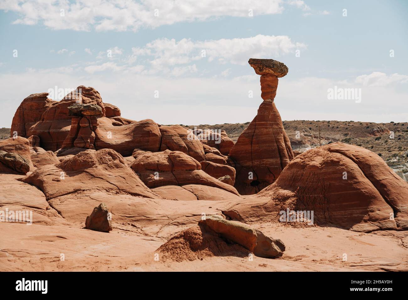 Grand Staircase-Escalante national monumen, Utah. Toadstools, an amazing balanced rock formations which look like mushrooms. Hiking in desert, enchant Stock Photo