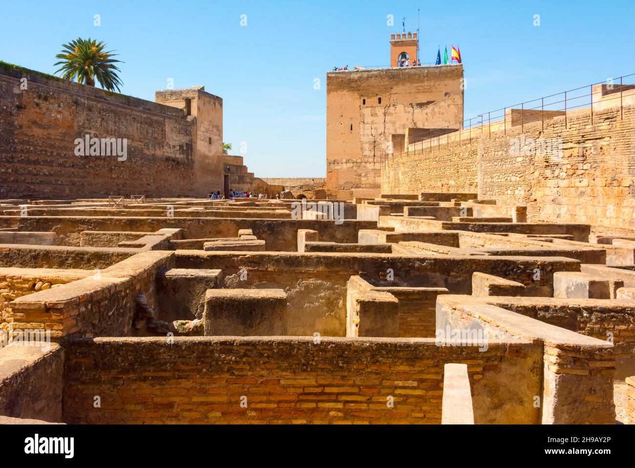 Arms Square, the original entrance to the Alcazaba, fortress of Alhambra, Granada, Granada Province, Andalusia Autonomous Community, Spain Stock Photo