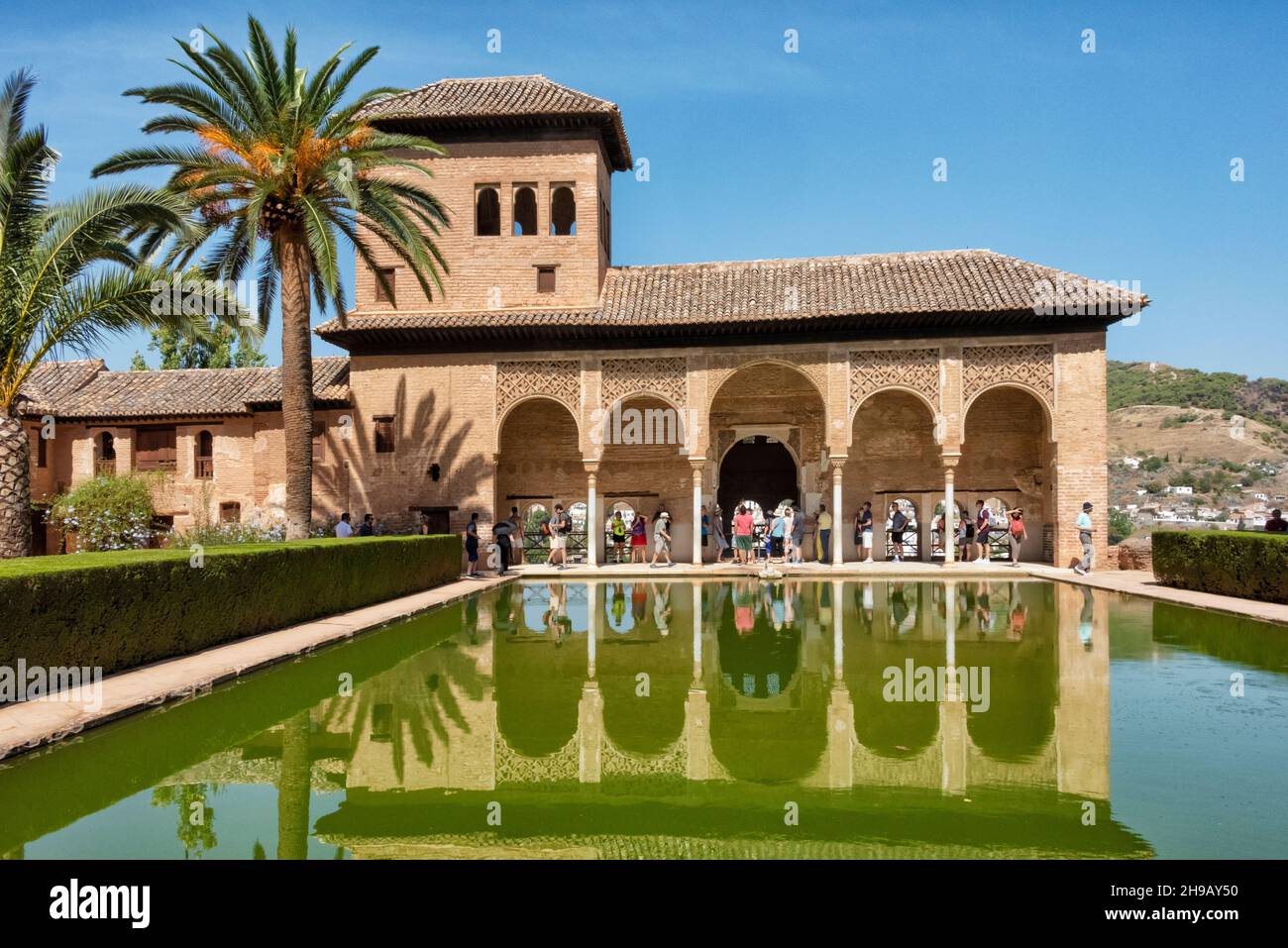 Reflecting pool of the Partal in Alhambra, Granada, Granada Province, Andalusia Autonomous Community, Spain Stock Photo
