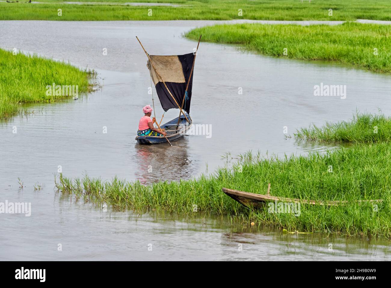 Boat on Lake Nokoue, Benin Stock Photo