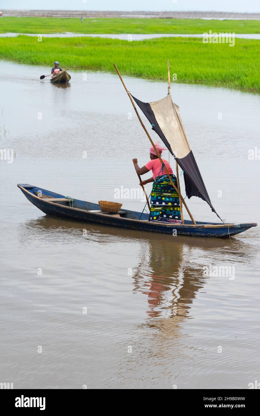 Canoe on Lake Nokoue, Benin Stock Photo