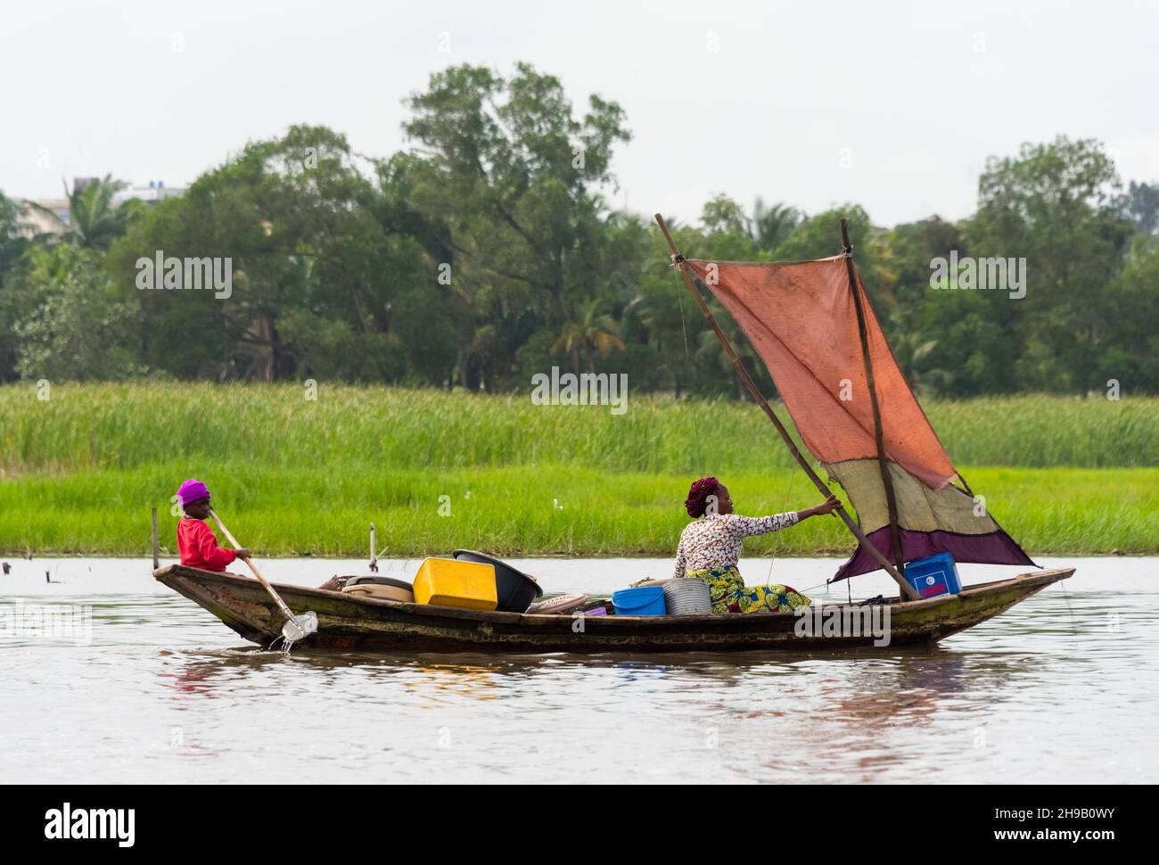 Canoe on Lake Nokoue, Benin Stock Photo