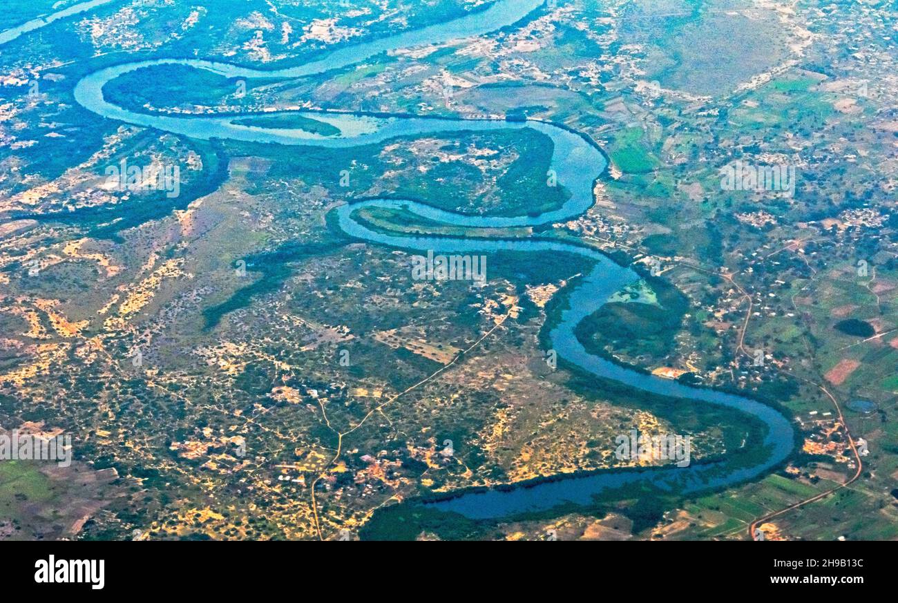 Aerial view of winding river, Ghana Stock Photo