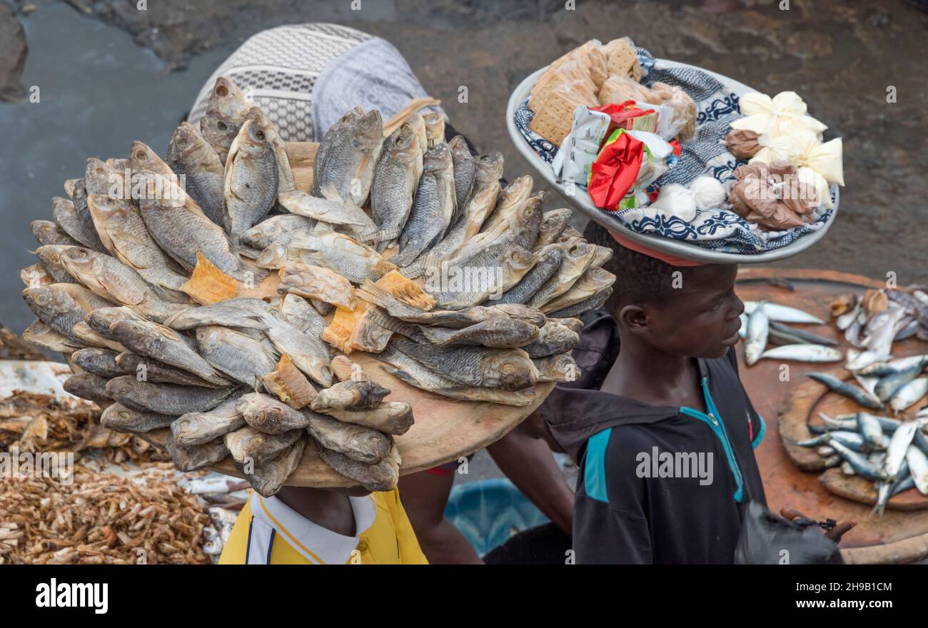 Fish market, Elmina, Central Region, Ghana Stock Photo