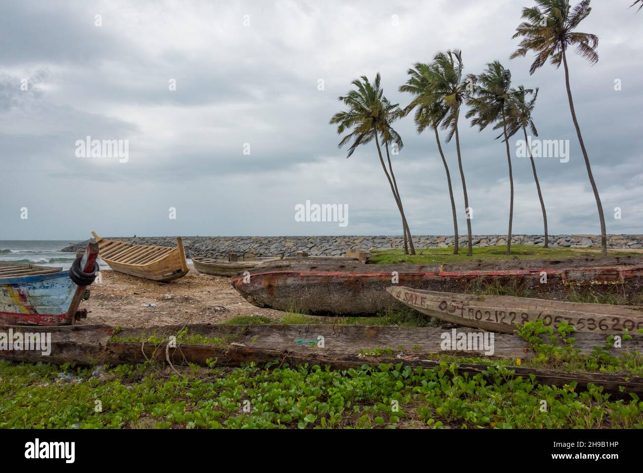 Fishing boats on the beach, Elmina, Central Region, Ghana Stock Photo