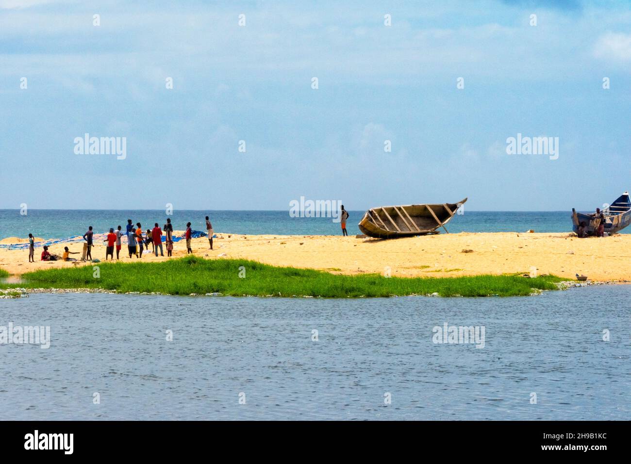 Fishermen on the beach, Cape Coast, Central Region, Ghana Stock Photo