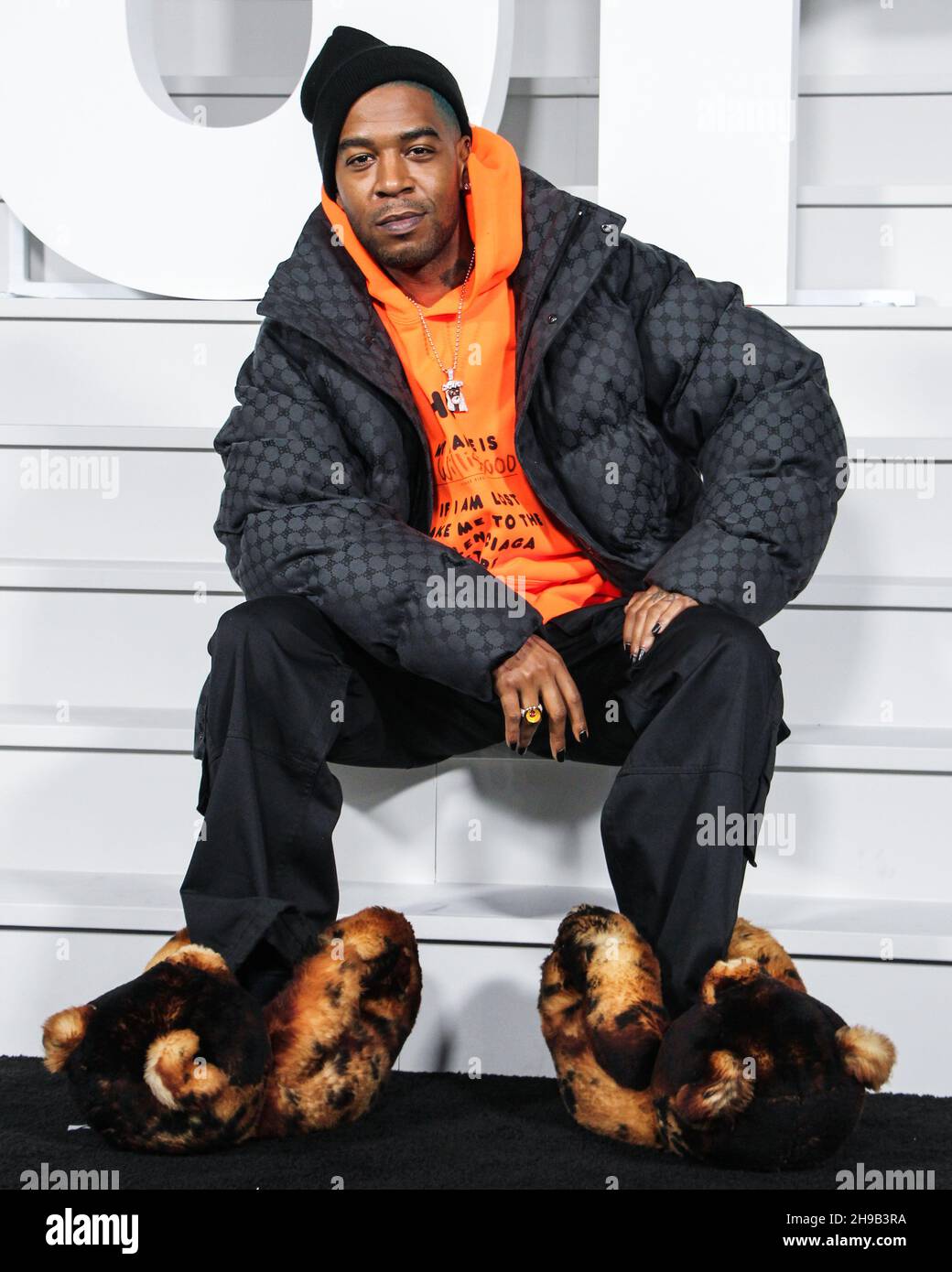 MANHATTAN, NEW YORK CITY, NEW YORK, USA - DECEMBER 05: American rapper Kid  Cudi (Scott Ramon Seguro Mescudi) wearing Gucci x Balenciaga arrives at the  World Premiere of Netflix's 'Don't Look Up'