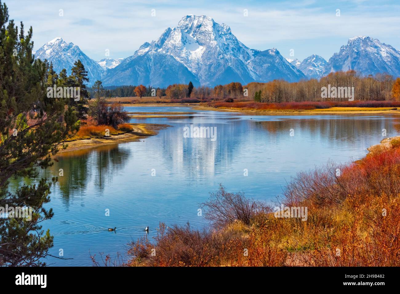 Grand Tetons from Oxbow Bend, Grand Teton National Park, Wyoming State, USA Stock Photo