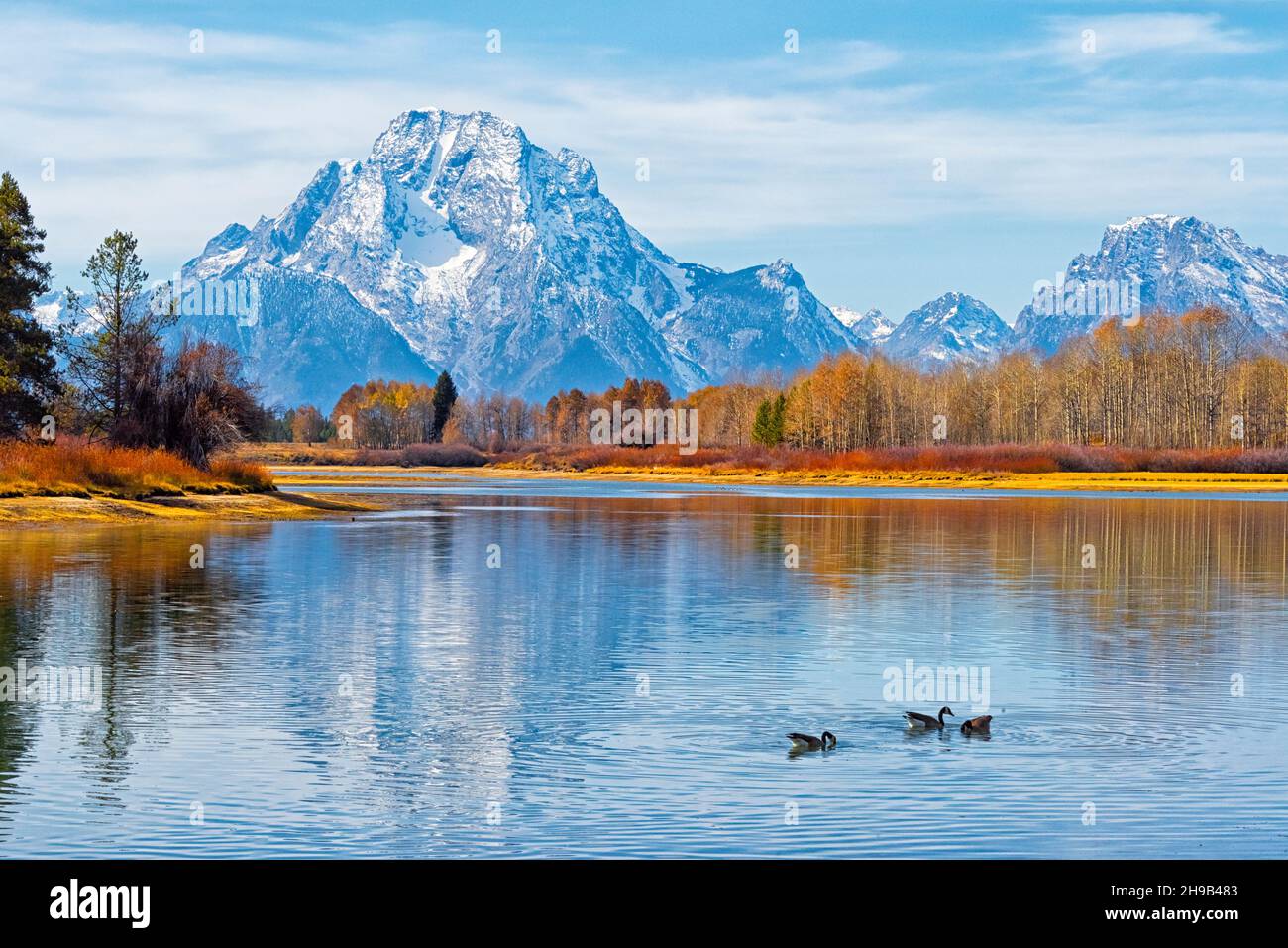 Grand Tetons from Oxbow Bend, Grand Teton National Park, Wyoming State, USA Stock Photo