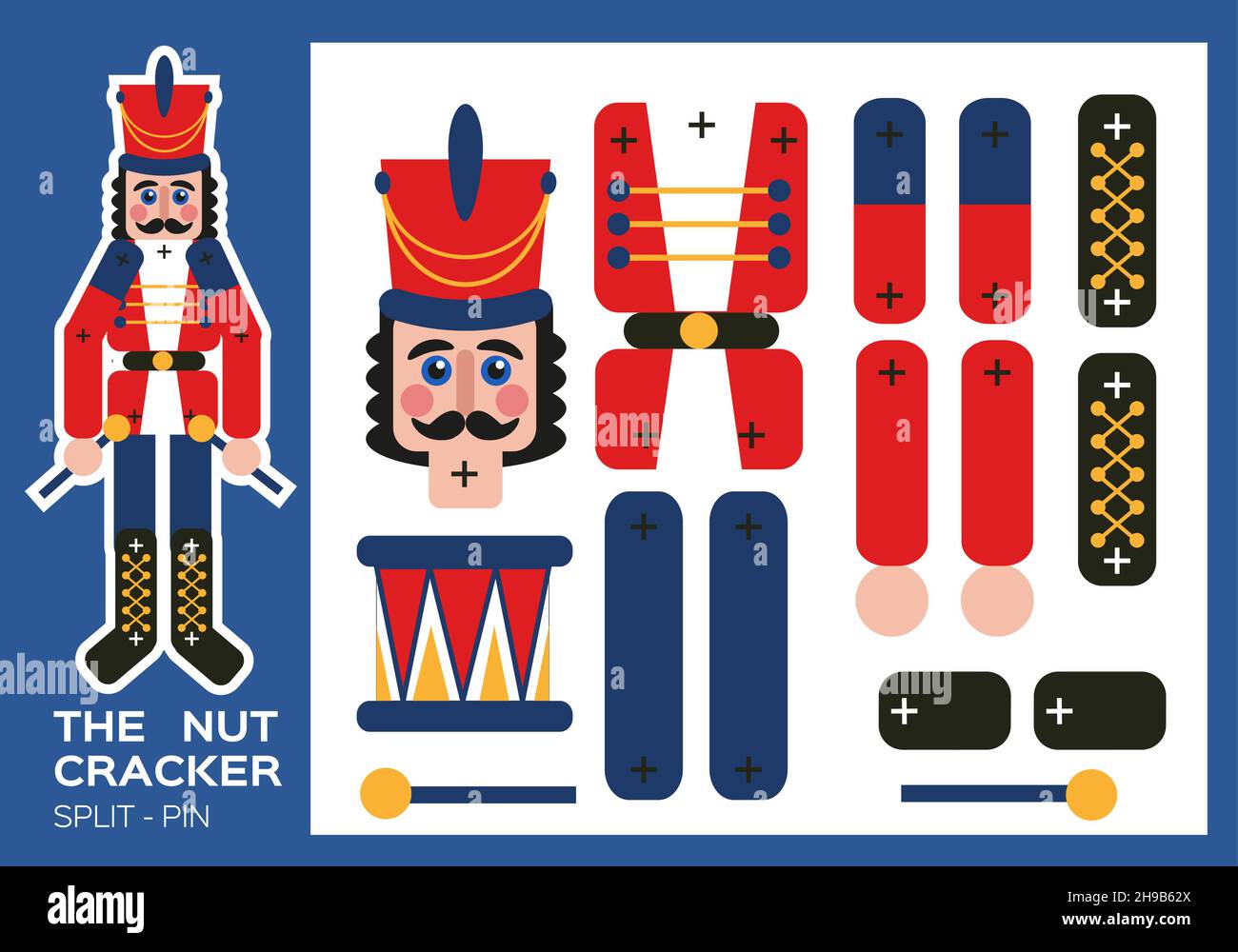 Nutcracker Split-Pin Paper Cut Game. Christmas craft activity for kids.  Enjoy fine motor skills. New Year making puppet shows and poses. DIY  Soldier Stock Vector Image & Art - Alamy