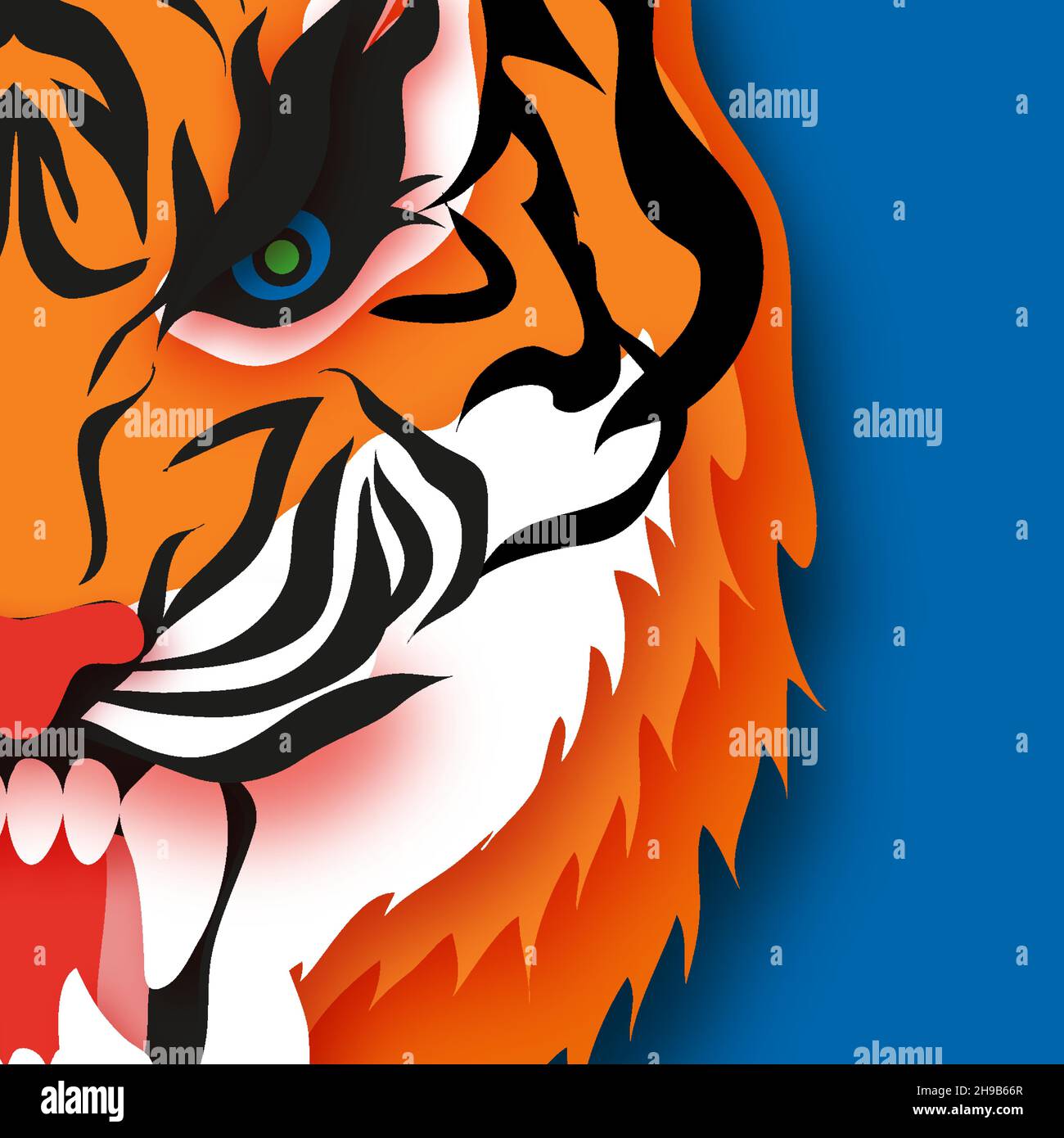 Tiger New Year. Roar Animal paper cut style. Chinese zodiac, Chinese