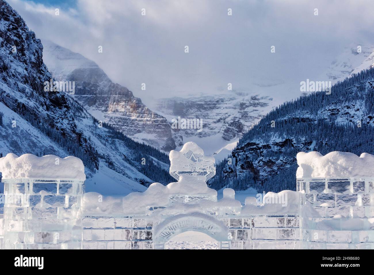 Ice castle, Ice Magic Festival, Lake Louise, Banff National Park, Alberta, Canada Stock Photo