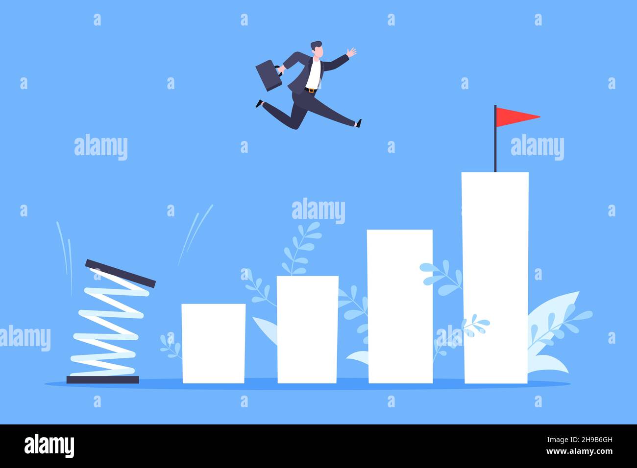 Springboard businessman high jump flat style design vector illustration