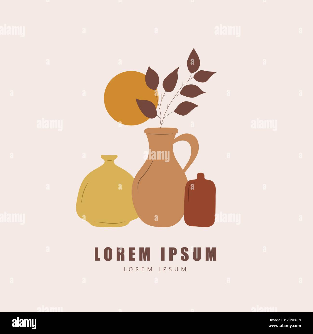 Poster with vases in boho style. Abstract silhouette of ceramic pots ...