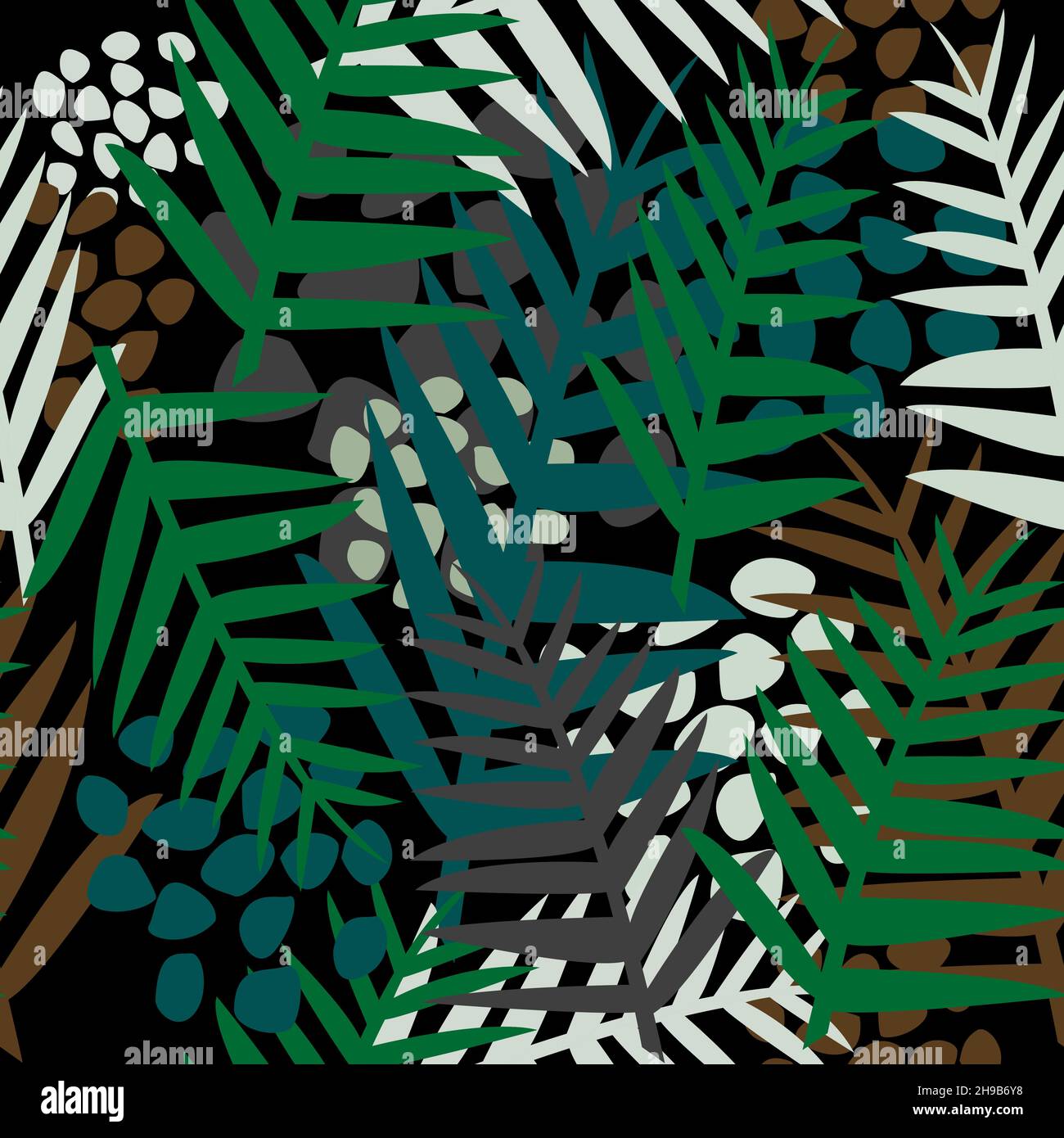 Tropical Jungle Dark Background with fern leaves Stock Vector
