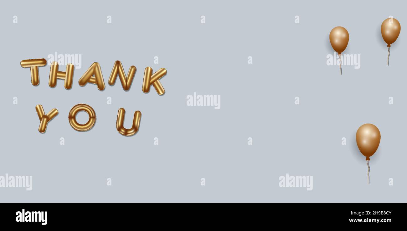 thank you written with foil gold balloon. thank you typography