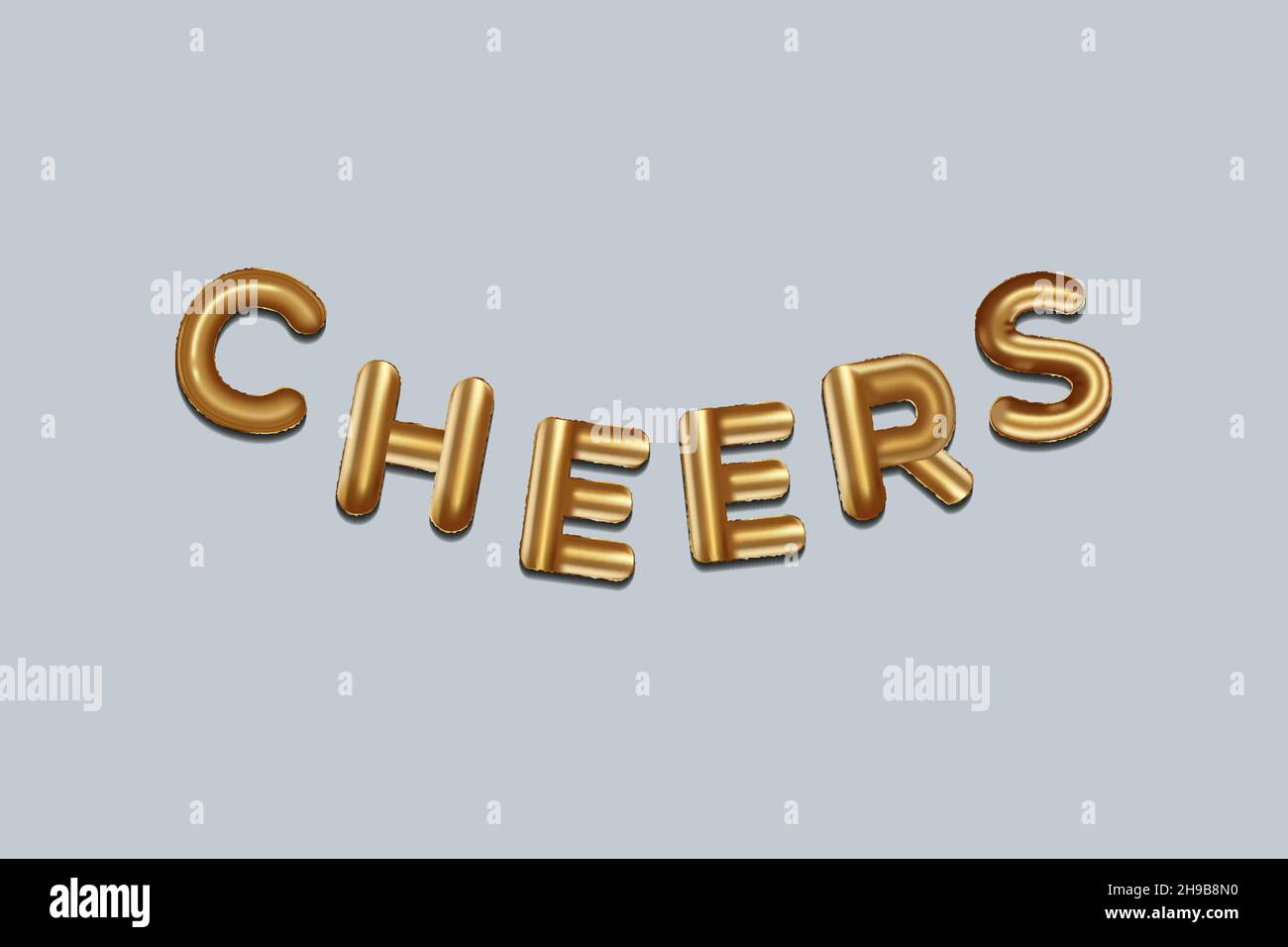 cheers written with golden foil balloons. cheers lettering realistic