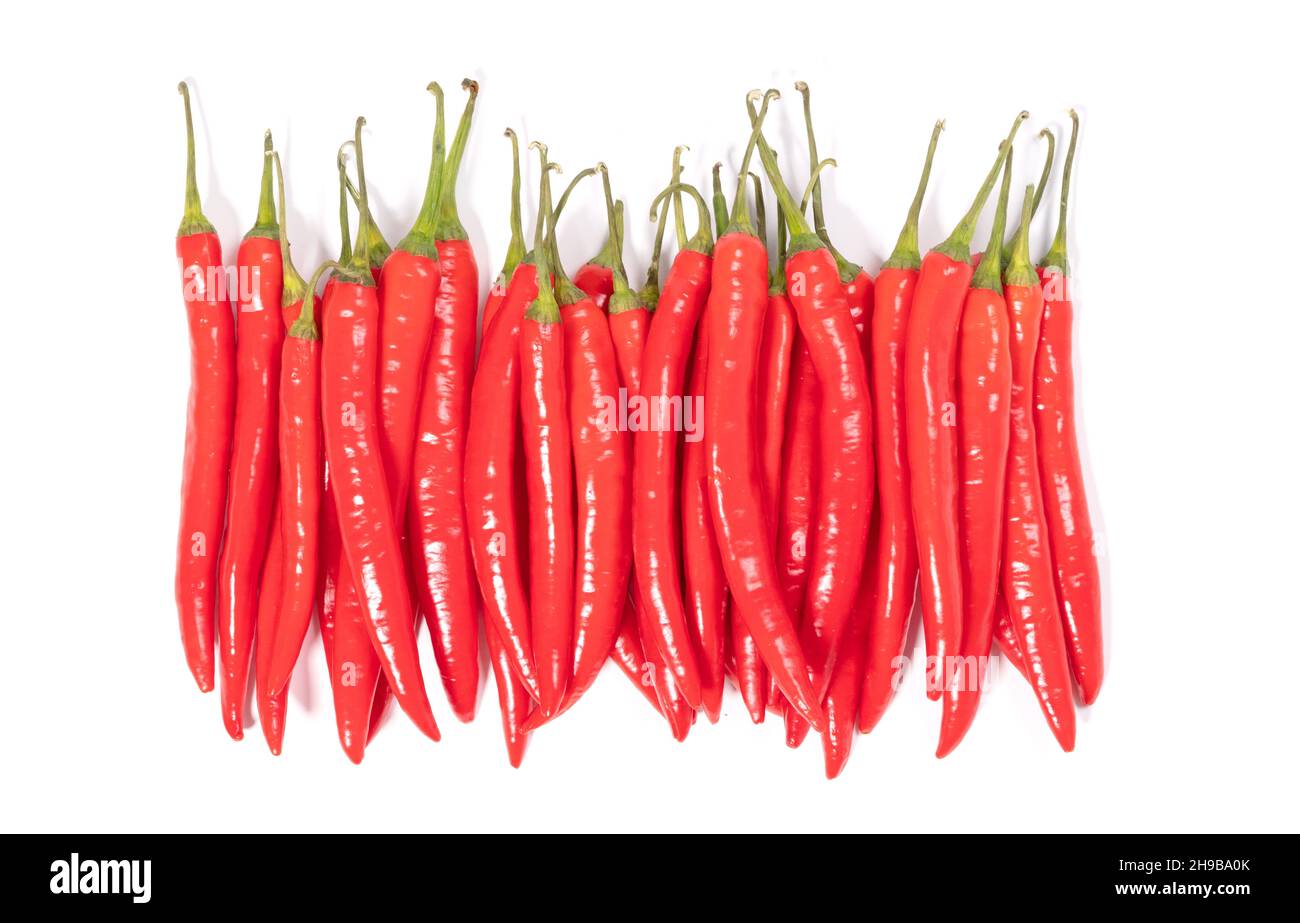 Red hot chili peppers isolated on a white background Stock Photo - Alamy