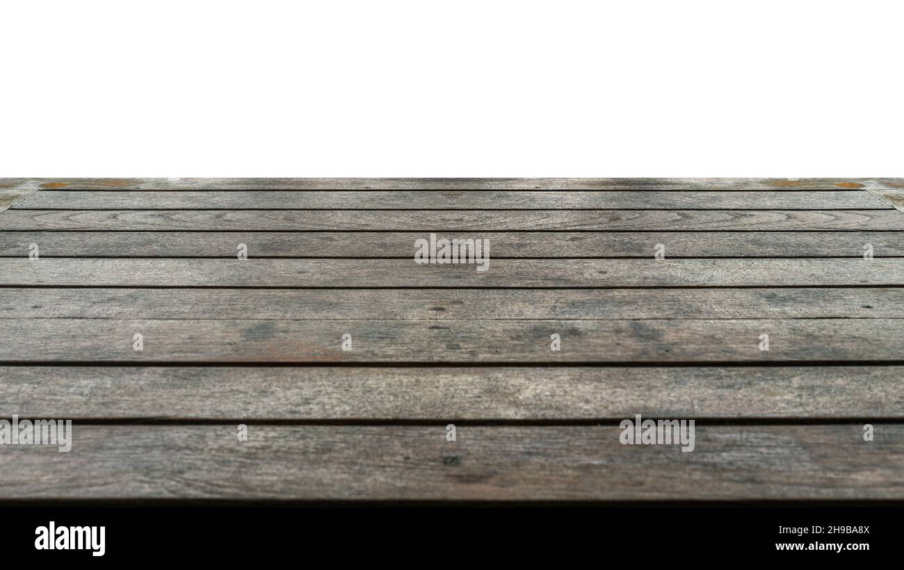 Perspective view of an old wooden table, old weathered wooden table or ...