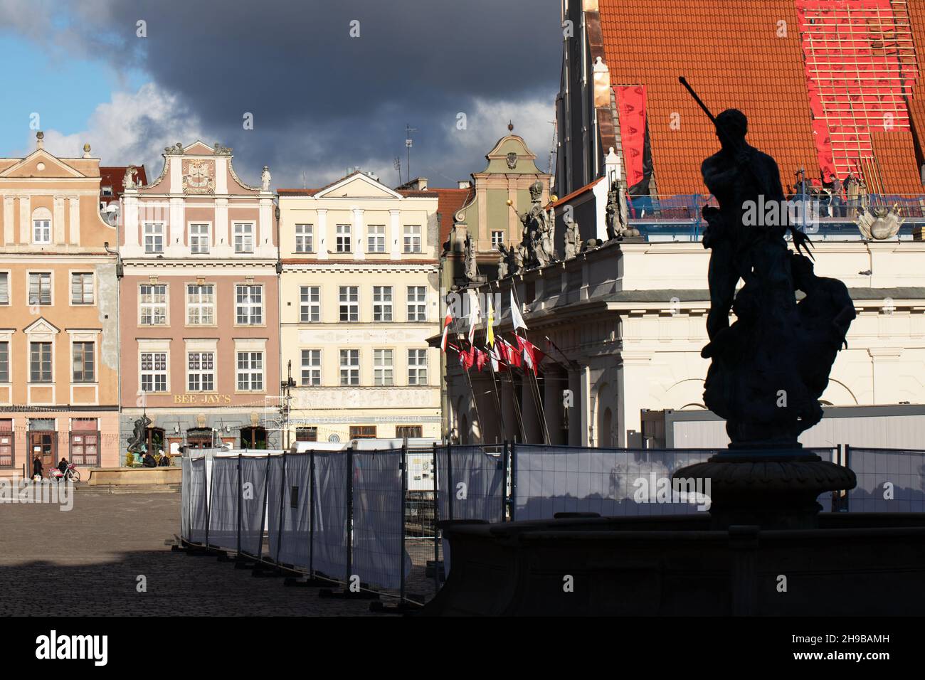 Poznan, Poland - Mythological figures on fountains, old town (market square) and its monuments. Stock Photo