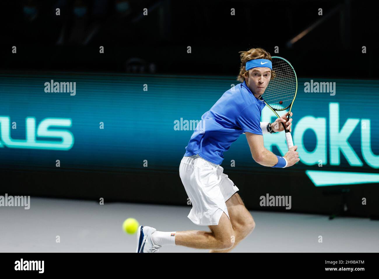 Andrey Rublev of Russia during the final of the Davis Cup 2021, tennis match between Russia and Croatia on December 5, 2021 at Madrid Arena in Madrid, Spain - Photo: Oscar Barroso/DPPI/LiveMedia Stock Photo