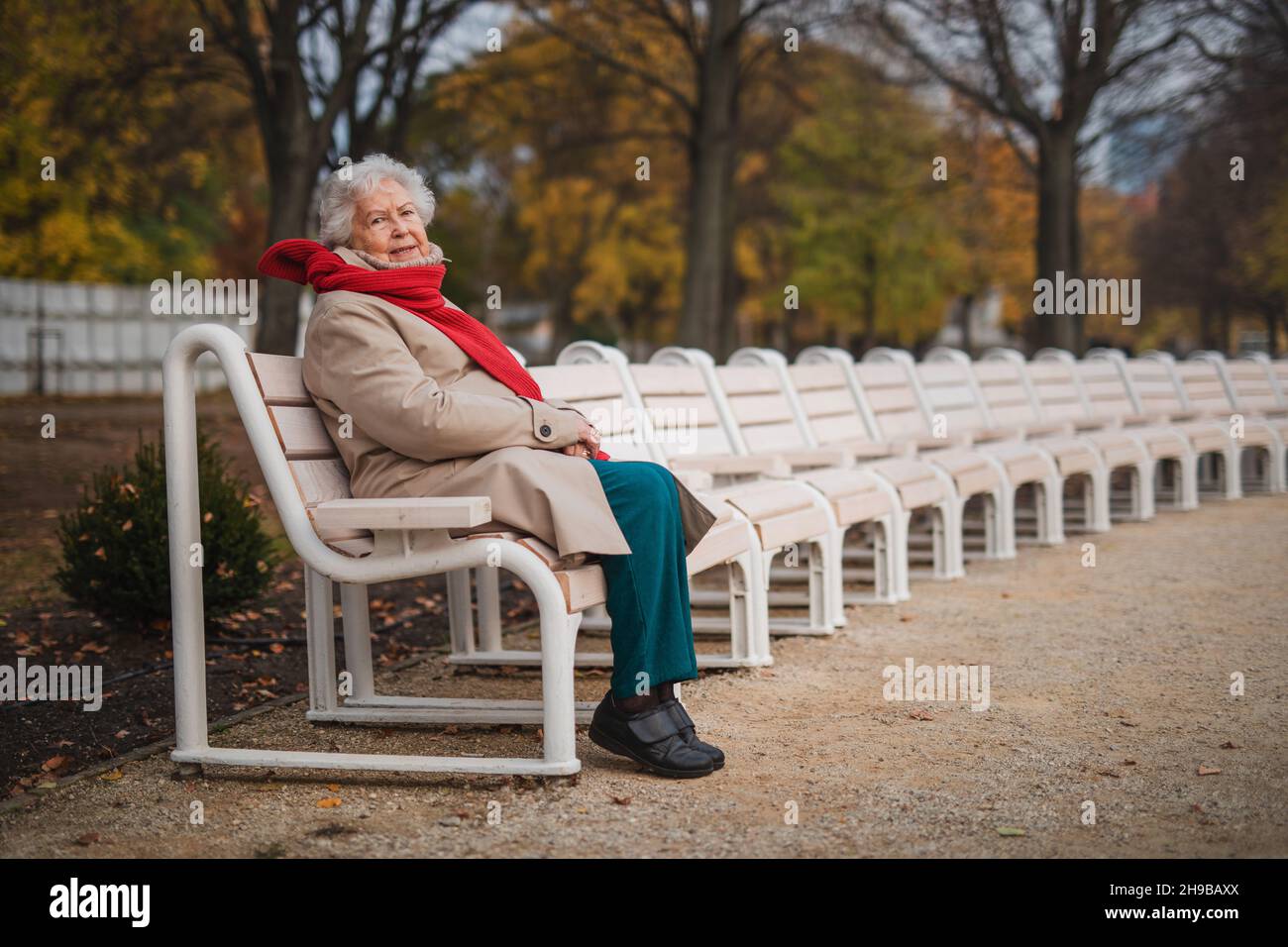 Old woman alone on park bench hi-res stock photography and images - Alamy