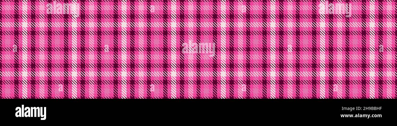 Girly pink seamless plaid vector border. Gingham bright color checker ...