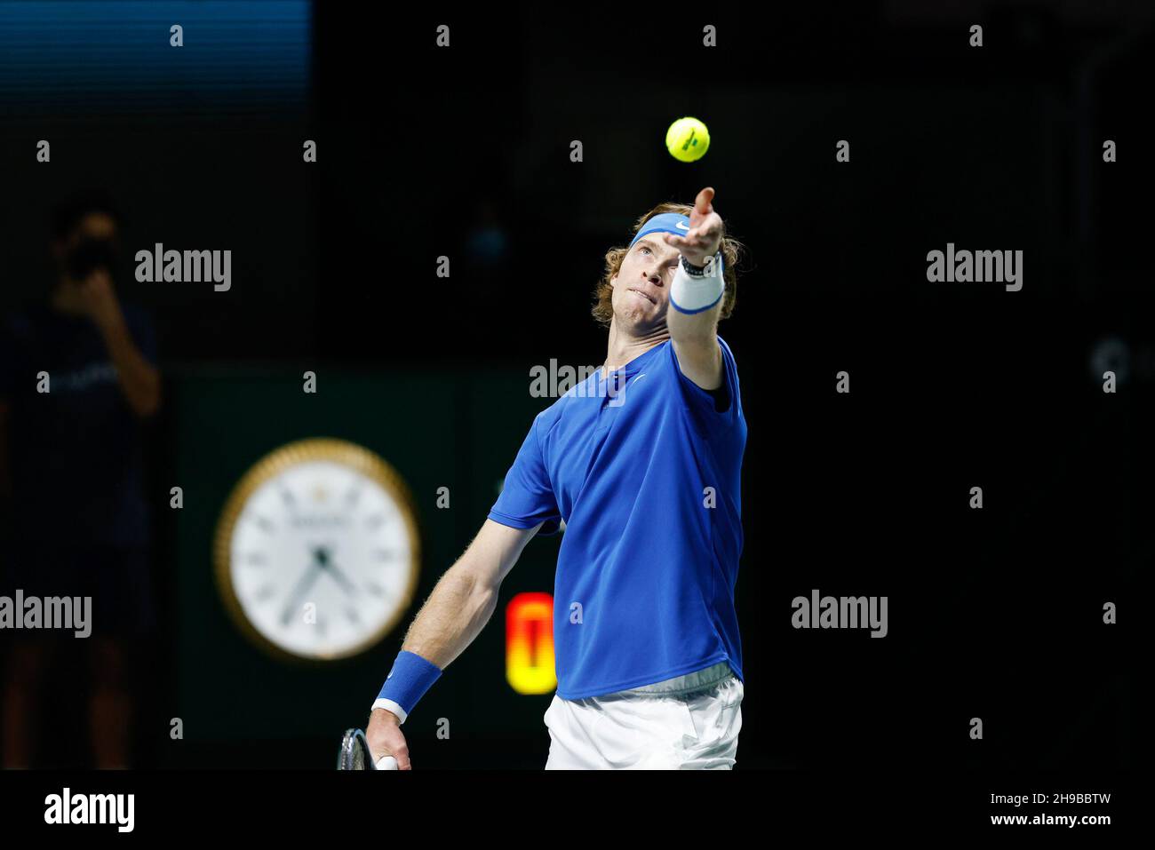 Andrey Rublev of Russia during the final of the Davis Cup 2021, tennis match between Russia and Croatia on December 5, 2021 at Madrid Arena in Madrid, Spain - Photo: Oscar Barroso/DPPI/LiveMedia Stock Photo
