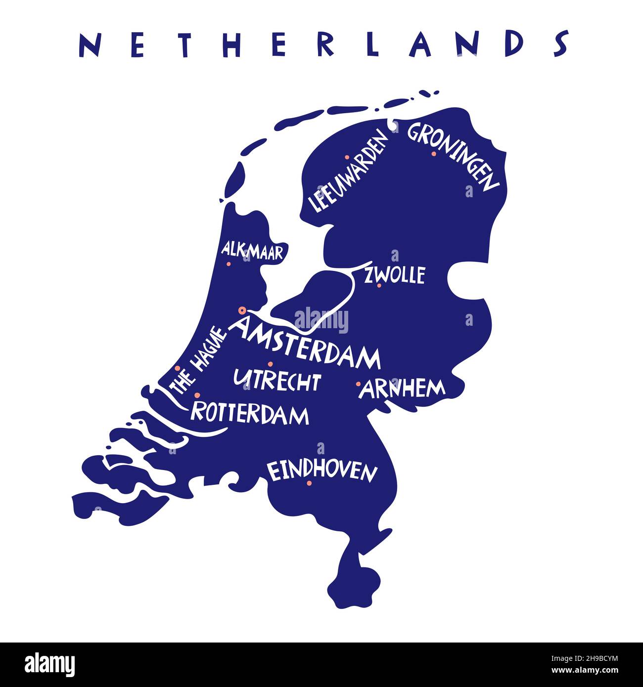 Vector hand drawn Netherlands cities map. Netherlands Kingdom travel illustration. Geography illustration. Europe map element Stock Vector