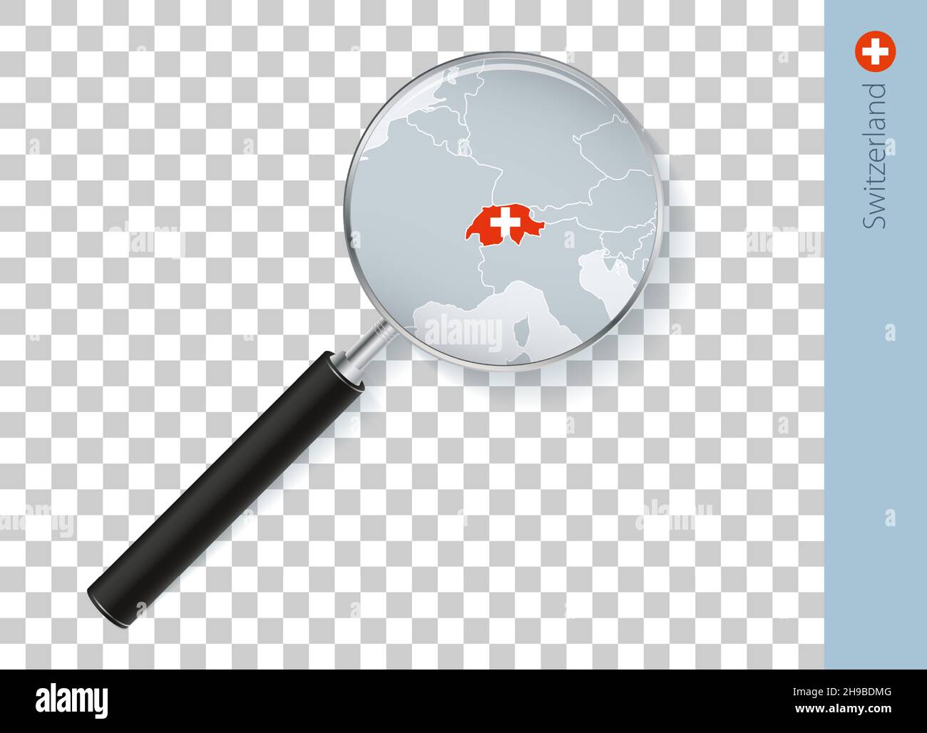 Switzerland map with flag in magnifying glass on transparent background.  Vector loupe with map Stock Vector Image & Art - Alamy