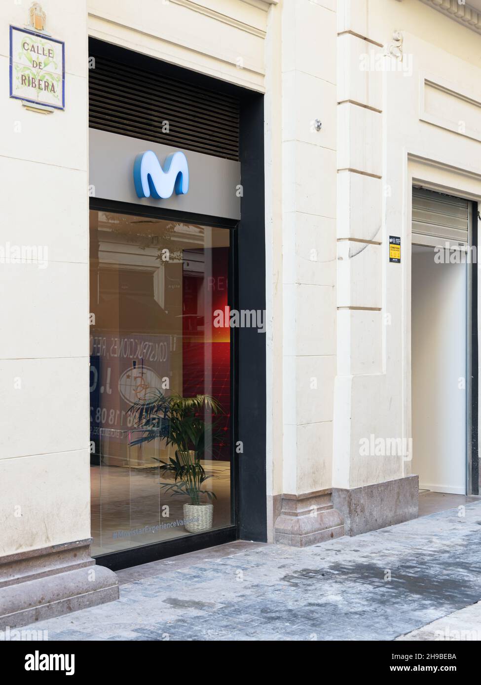 VALENCIA, SPAIN - NOVEMBER 29, 2021: Movistar is a major telecommunications provider owned by Telefónica Stock Photo
