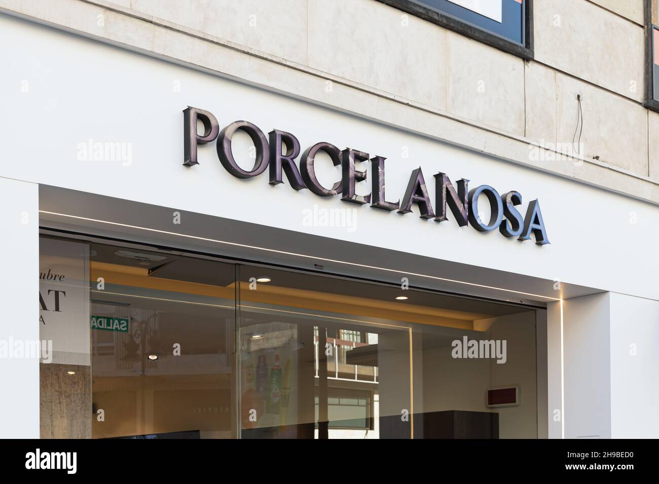 VALENCIA, SPAIN - DECEMBER 01, 2021: Porcelanosa is a Spanish manufacturer, distributor and retailer of ceramic tiles Stock Photo