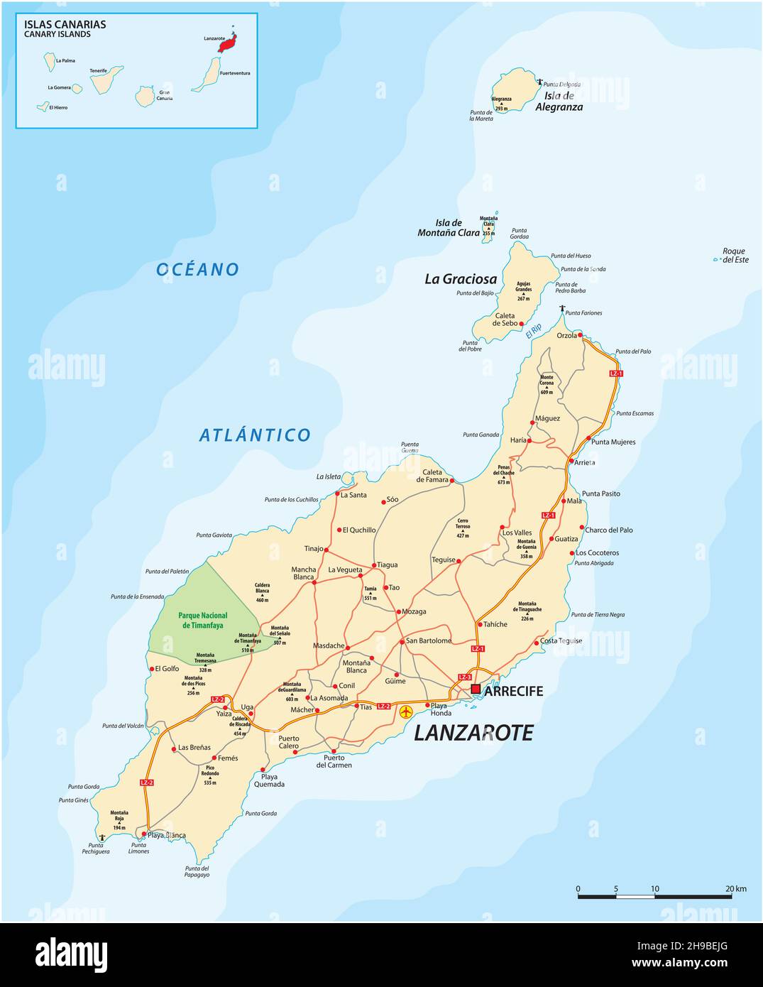 Vector road map of Canary Island Lanzarote Stock Vector