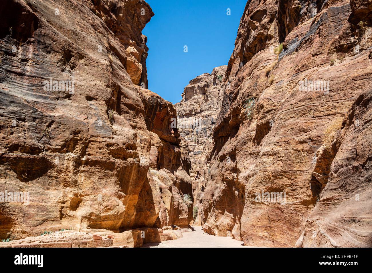View of the Siq leading to the entrance of Petra, Jordan Stock Photo