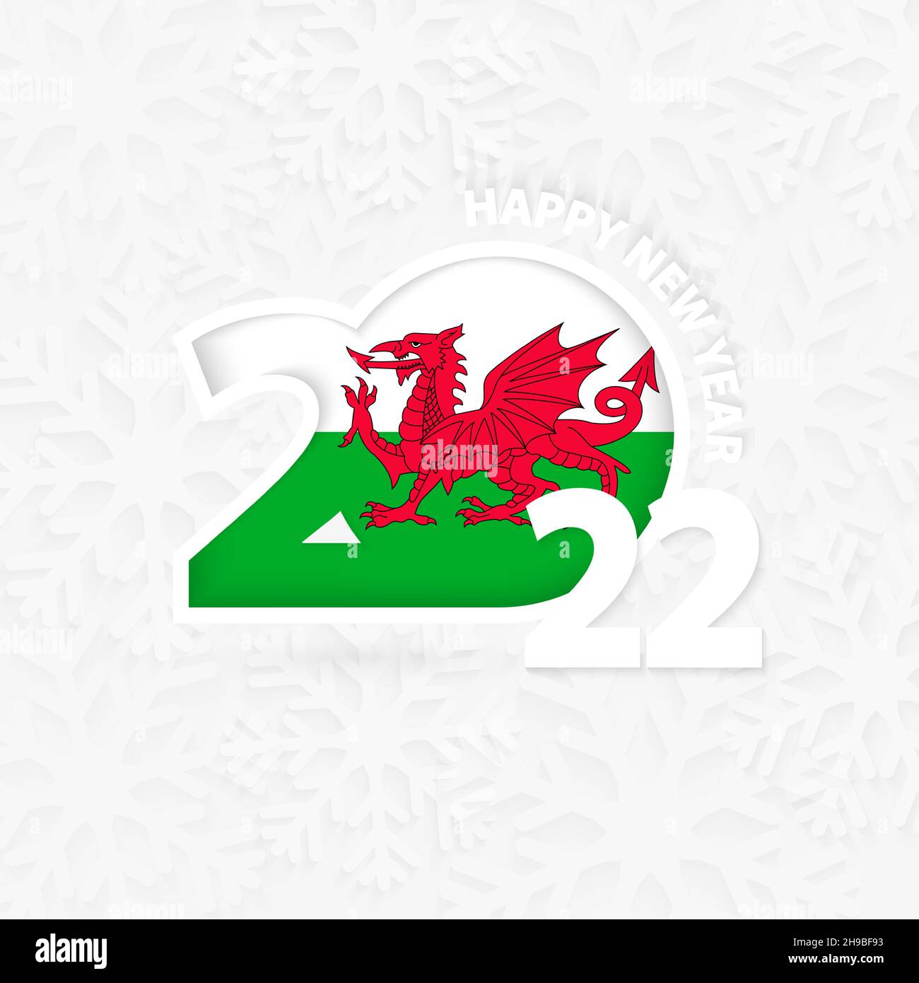 Happy New Year 2022 for Wales on snowflake background. Greeting Wales with new 2022 year. Stock Vector