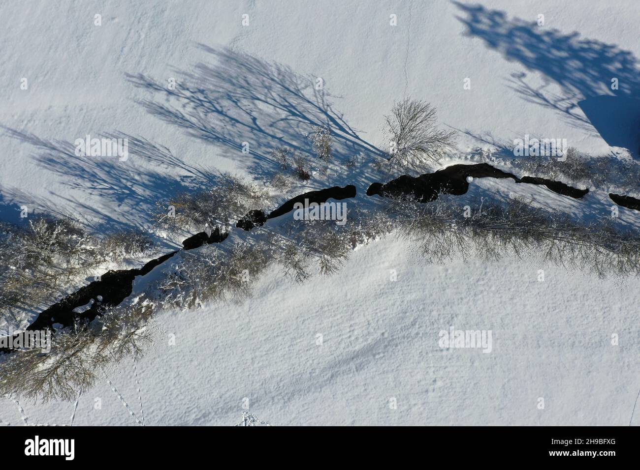 Winterlandschaft von oben Imst, Tirol, Vogelperspektive Stock Photo