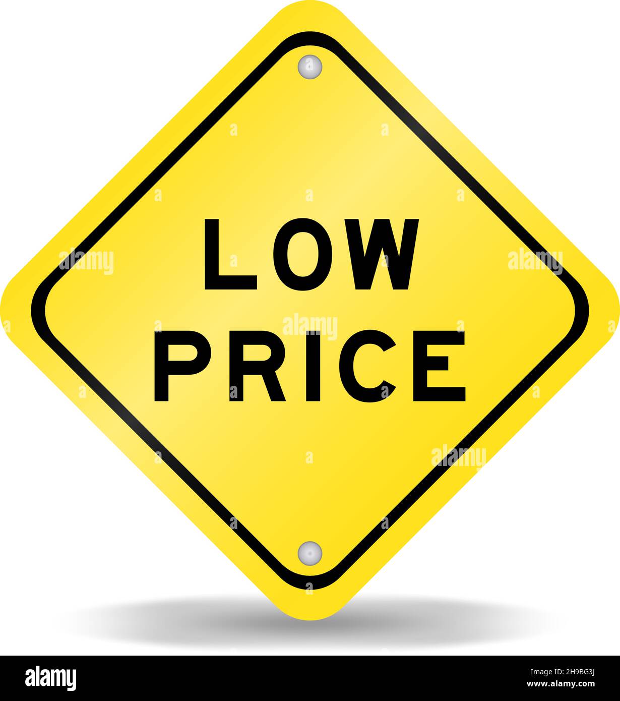 Yellow color transportation sign with word low price on white ...