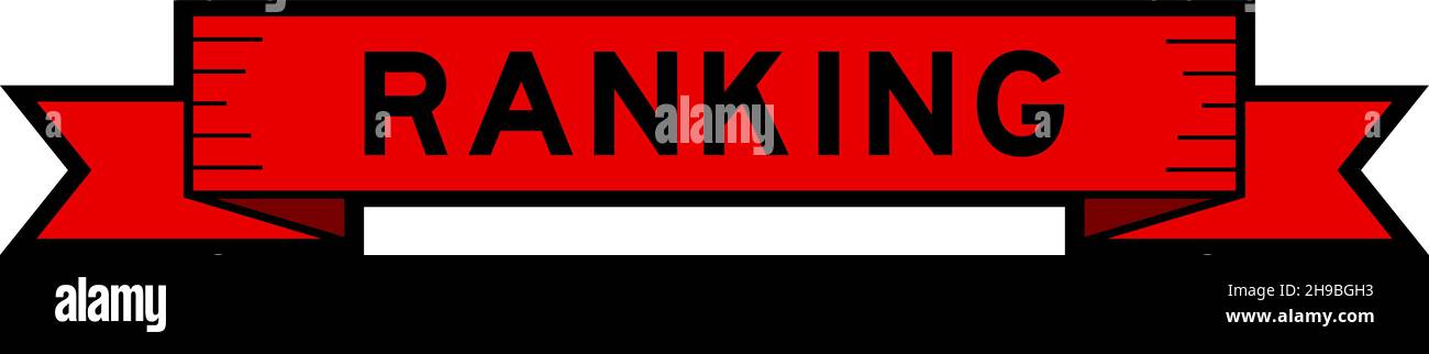 Vintage red color ribbon banner with word ranking on white background ...