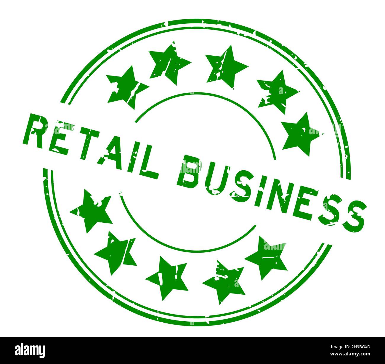 Grunge green retail business word with star icon round rubber seal ...