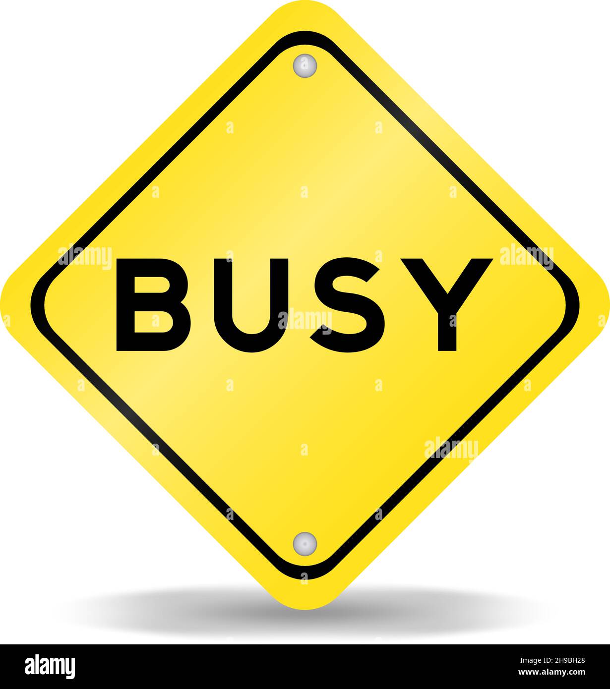 Yellow color transportation sign with word busy on white background ...