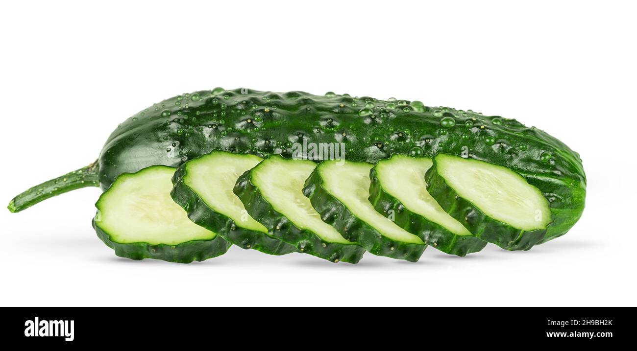Sliced cucumber isolated on white background with clipping path. Stock Photo