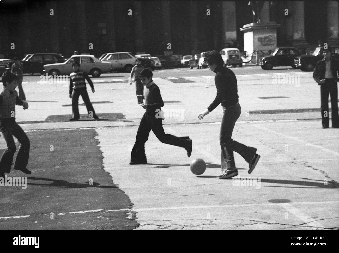 Boys playing soccer, Rome, Italy, 1978 Stock Photo