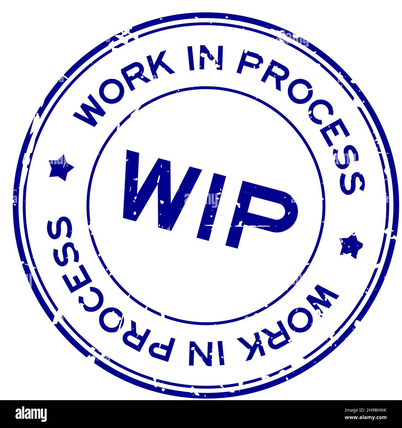 Grunge blue WIP work in process word round rubber seal stamp on white background Stock Vector