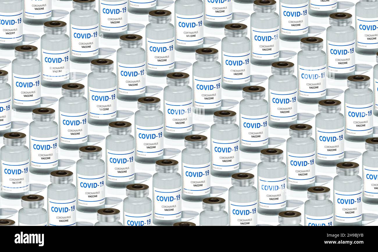 background with vials of vaccine for covid-19. 3d render Stock Photo ...